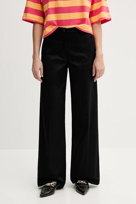Kalhoty Sisley dámské, černá barva, široké, high waist, 4ED4LE03G