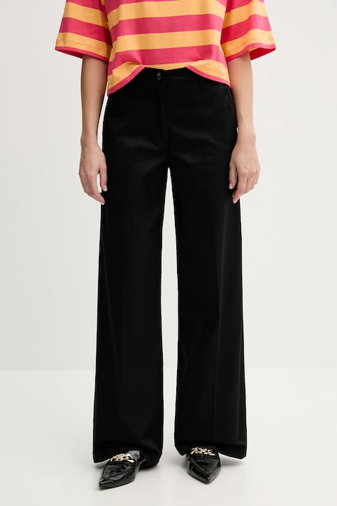 Sisley pantaloni culoarea negru, lat, high waist, 4ED4LE03G