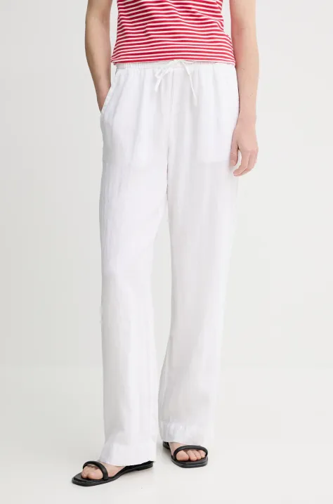 Marc O'Polo spodnie lniane damskie kolor beżowy szerokie high waist 504011210381