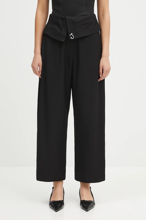 JW Anderson spodnie z domieszką jedwabiu Fold Over damskie kolor czarny proste high waist TR0394.PG1684.999