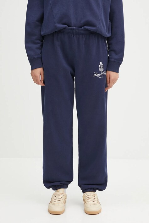 Бавовняні спортивні штани Sporty & Rich Vendome Embroidered колір синій з аплікацією PA036606231BL106