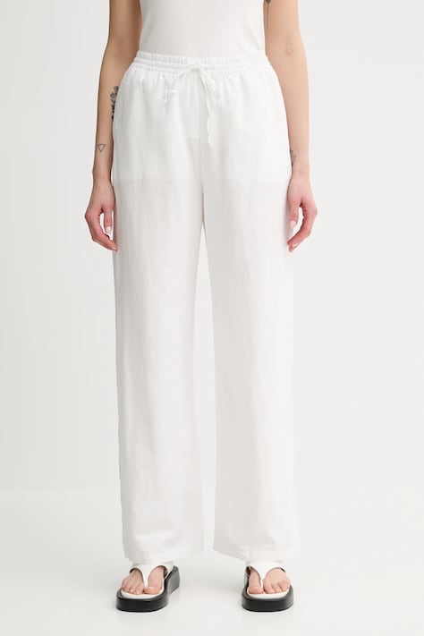 Льняні штани колір білий прямі висока посадка 5000006724