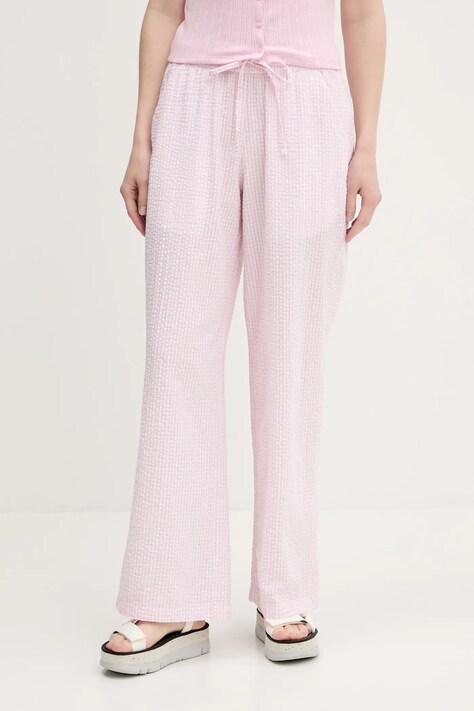 Hollister Co. pantaloni de bumbac culoarea roz, drept, high waist, KI356-5063