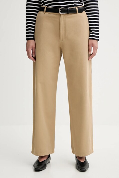 Filippa K pantaloni de bumbac culoarea verde, drept, high waist, 31422.FK
