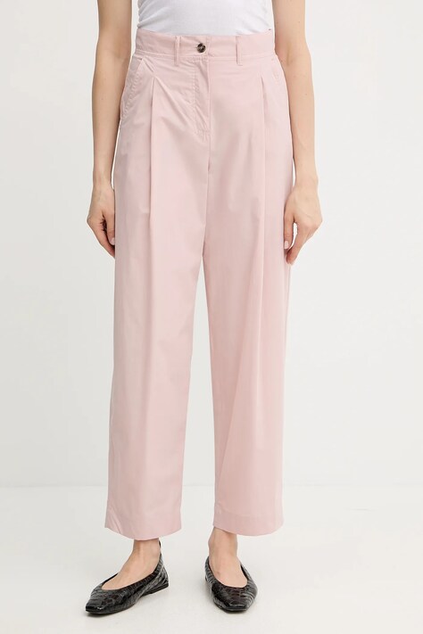 Weekend Max Mara spodnie bawełniane damskie kolor różowy proste high waist 2515131013600