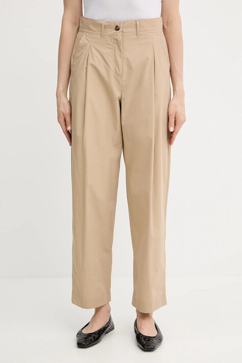 Хлопковые брюки Weekend Max Mara цвет бежевый прямые высокая посадка 2515131013600