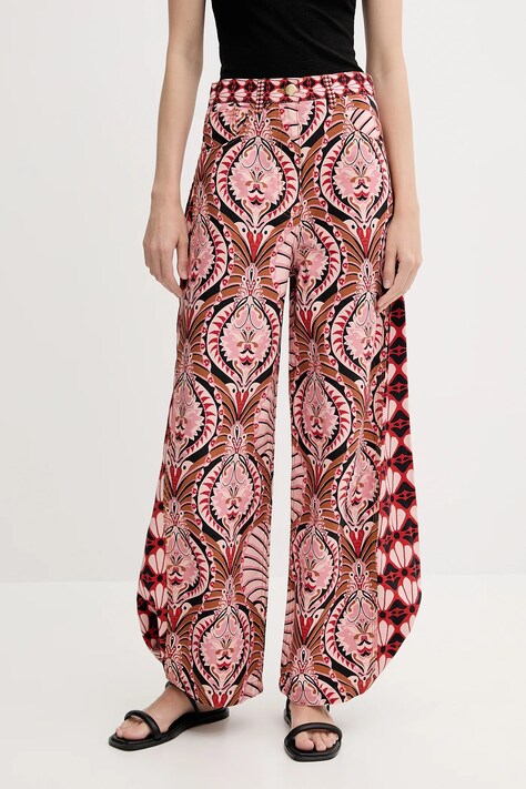 Farm Rio spodnie bawełniane damskie kolor różowy szerokie high waist 329097