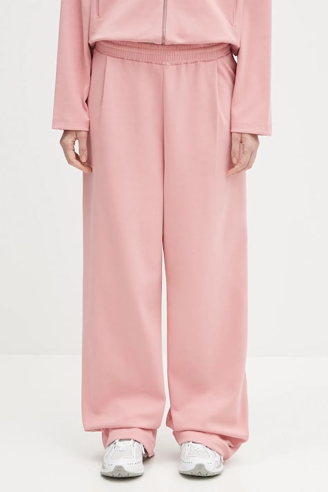 Spodnji del trenirke Pangaia DNA Double Jersey Pleated Trousers ženski, roza barva, 10002356