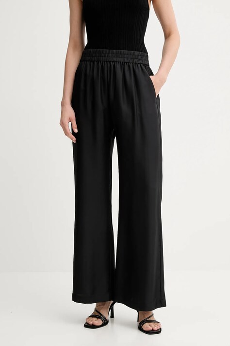 MUNTHE pantaloni de matase ARUM culoarea negru, lat, high waist, 247140524702