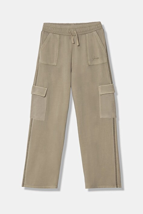 Guess pantaloni de trening din bumbac pentru copii culoarea verde, cu imprimeu, J5RQ14 KAD74