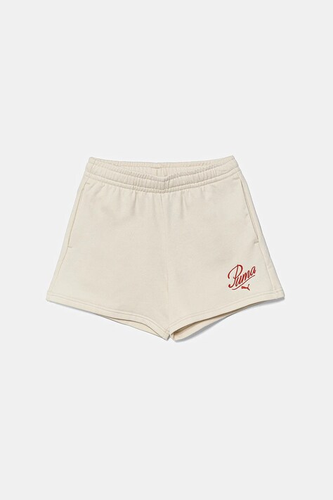 Puma pantaloni scurți copii ESS SCRIPT Shorts G culoarea bej, cu imprimeu, 685869