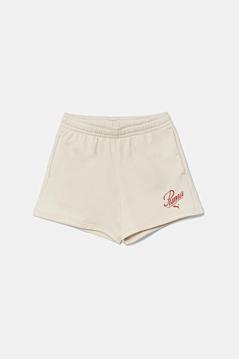 Puma pantaloni scurți copii ESS SCRIPT Shorts G culoarea bej, cu imprimeu, 685869