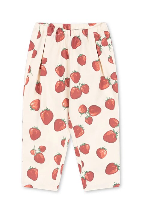 Konges Sløjd pantaloni de bumbac pentru copii FEN PANTS GOTS culoarea bej, cu imprimeu, KS102279
