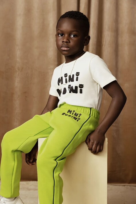 Mini Rodini pantaloni de trening din bumbac pentru copii Mini Rodini Cats culoarea verde, cu imprimeu, 2513010675