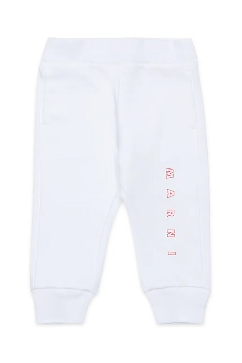 Detské bavlnené tepláky Marni MP192B TROUSERS biela farba, s potlačou, M01436