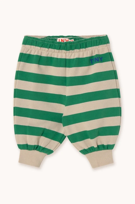 Otroška bombažna trenirka Tinycottons STRIPES BABY SWEATPANT zelena barva, SS25-127