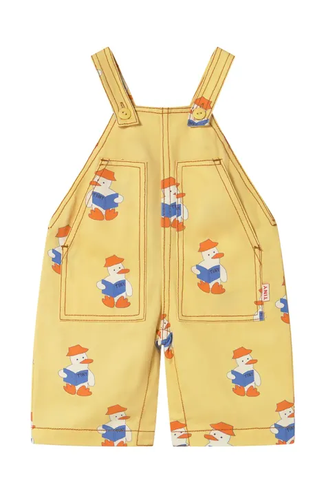 Tinycottons ogrodniczki niemowlęce BABY READERS DUNGAREE kolor żółty z nadrukiem SS25-195