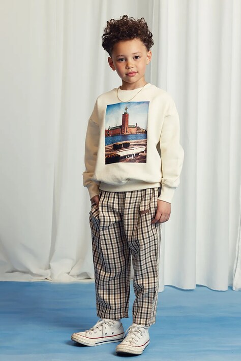 Otroške hlače Mini Rodini Gingham bež barva, 2523016113