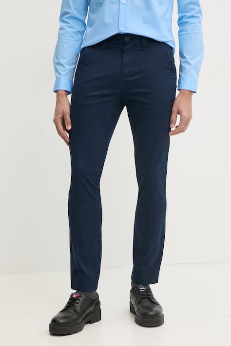 Брюки Tommy Jeans мужские цвет синий облегающие DM0DM20282