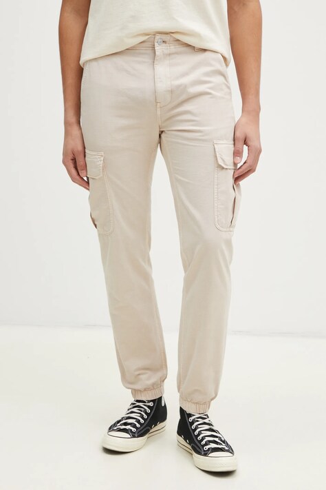 Tommy Jeans pantaloni de bumbac culoarea bej, cu fason cargo, DM0DM20284