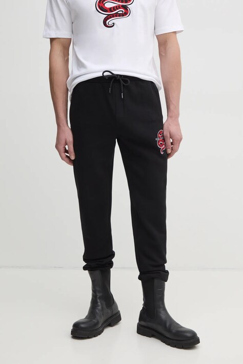 Karl Lagerfeld pantaloni de trening barbati, culoarea negru, cu imprimeu, 551900.705402