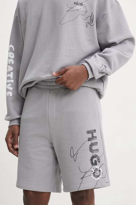 Bombažne kratke hlače Hugo Blue siva barva, 50530442