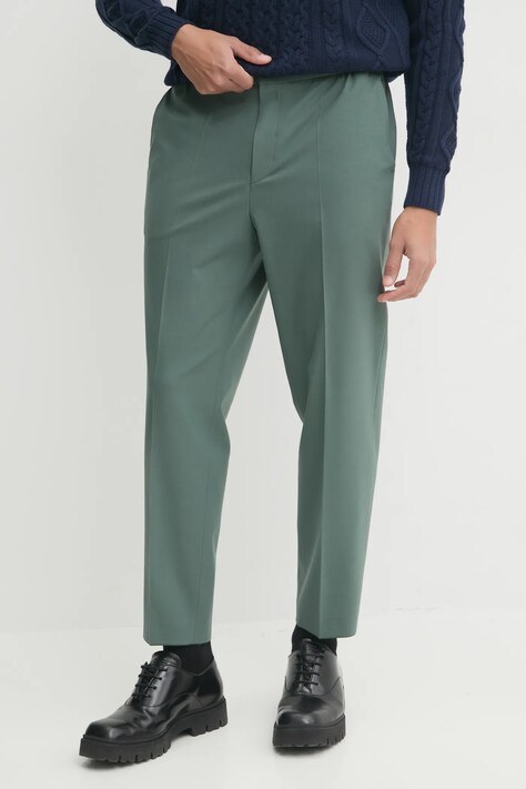 HUGO pantaloni de lana culoarea verde, mulata, 50530110