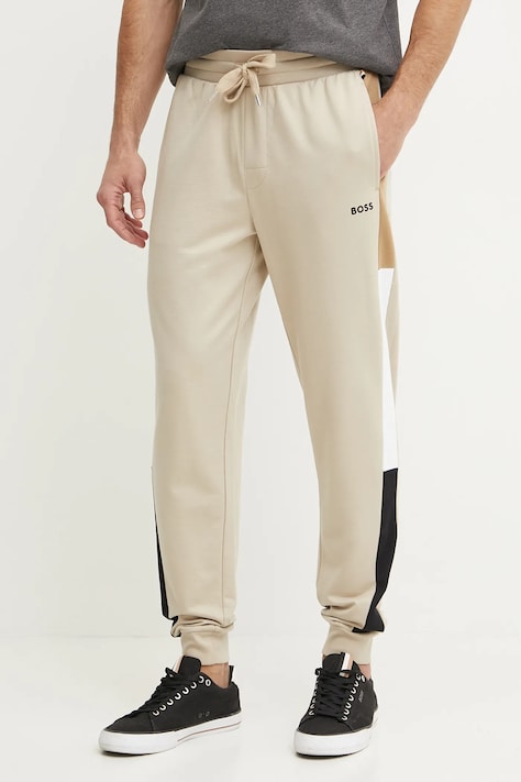 BOSS pantaloni lounge din bumbac culoarea bej, neted, 50535786