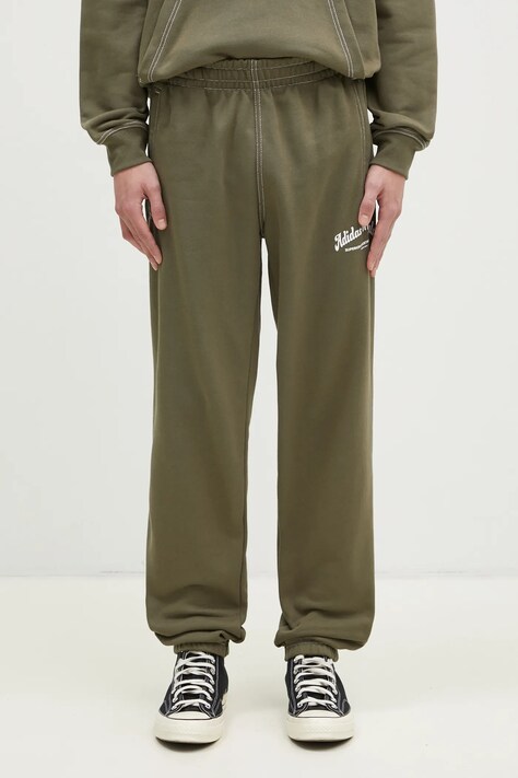 Хлопковые спортивные штаны adidas Originals Wabash цвет зелёный с принтом JP4486