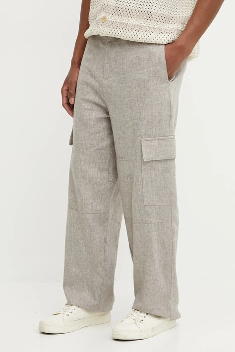 IRO pantaloni din in barbati, culoarea bej, cu fason cargo, MP23ADRIANO