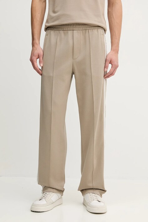 Emporio Armani pantaloni de trening bărbați, culoarea bej, cu imprimeu, EM001111 AF13488