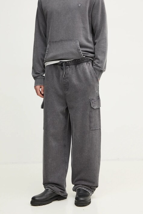 Guess pantaloni de trening din bumbac culoarea gri, uni, M5RB18 KC2B1