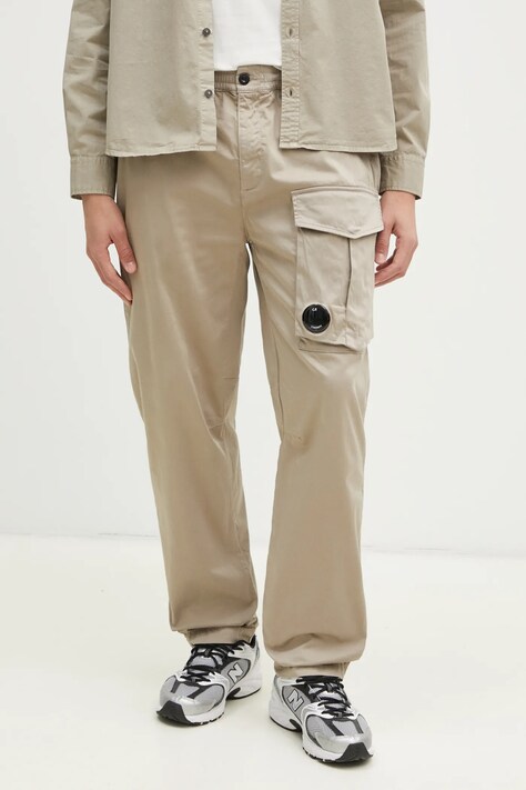 C.P. Company pantaloni barbati, culoarea bej, drept, 18CMPA169A005694G