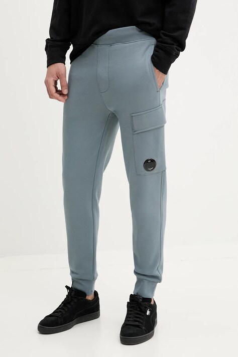 C.P. Company pantaloni de trening din bumbac culoarea turcoaz, neted, 18CMSP017A005086W