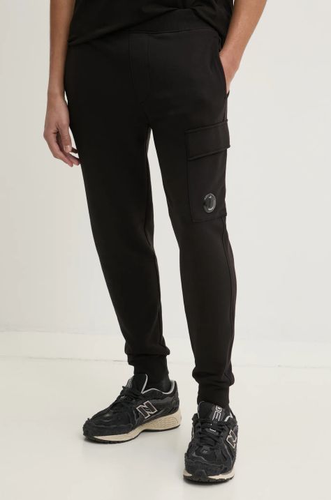 C.P. Company pantaloni de trening din bumbac culoarea negru, neted, 18CMSP017A005086W