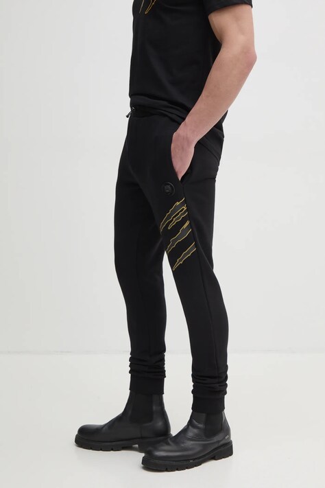 PLEIN SPORT pantaloni de trening barbati, culoarea negru, cu imprimeu, SAEC MJT2490 STE001N
