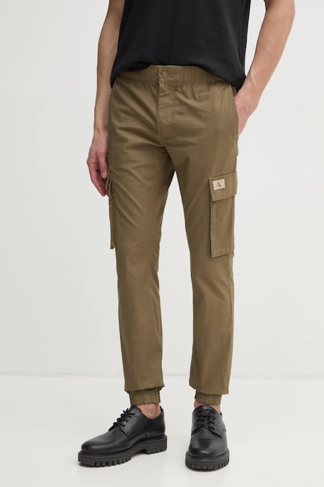 Calvin Klein Jeans pantaloni barbati, culoarea verde, mulata, J30J327614