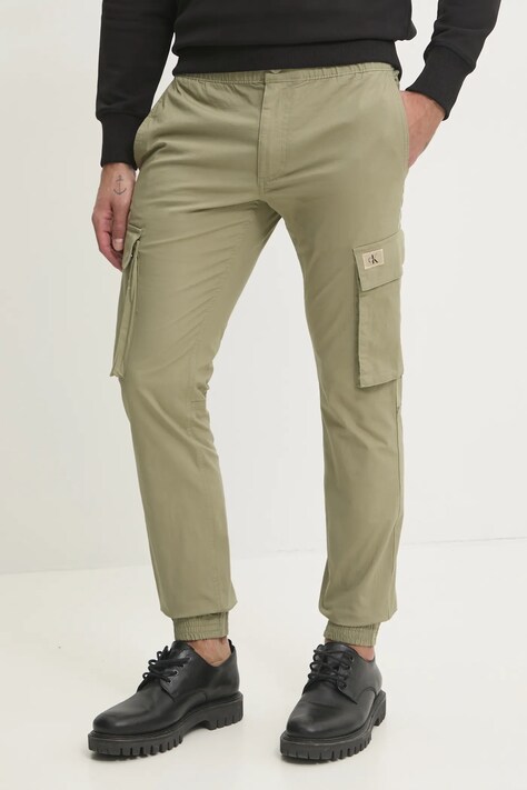 Kalhoty Calvin Klein Jeans pánské, zelená barva, přiléhavé, J30J327614