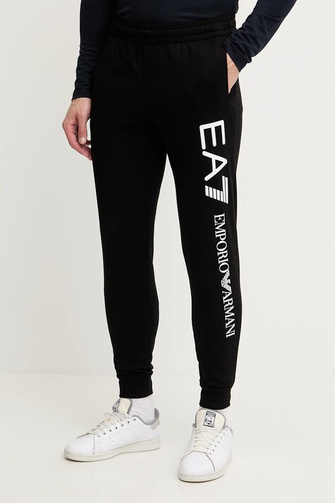 EA7 Emporio Armani pantaloni de trening din bumbac culoarea negru, cu imprimeu, AF13512.7M000571