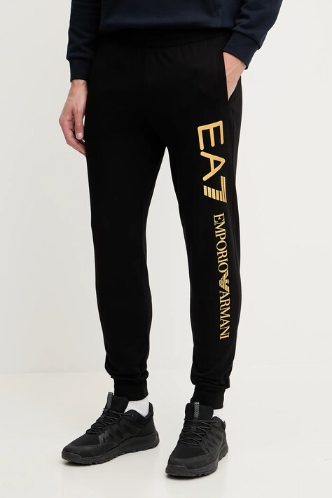 Bavlněné tepláky EA7 Emporio Armani pánské, černá barva, s potiskem, AF13512.7M000571