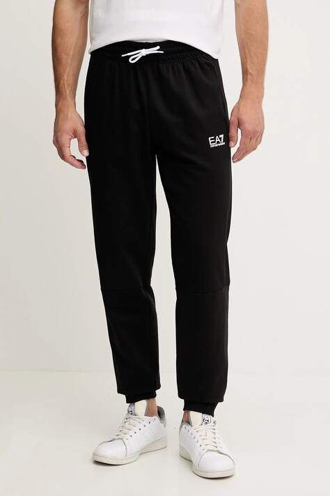 EA7 Emporio Armani pantaloni de trening din bumbac culoarea negru, uni, AF12681.7M000205