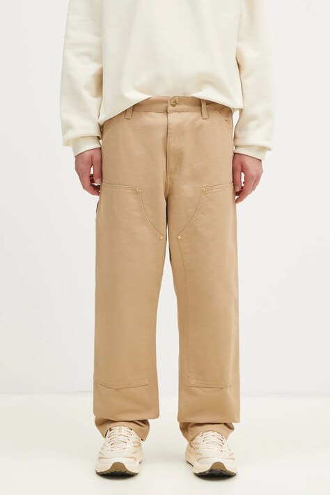 Хлопковые брюки Carhartt WIP Double Knee Pant цвет коричневый прямые I031501.700