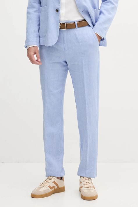 United Colors of Benetton pantaloni in lino colore blu 43B3UF03X