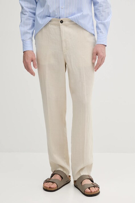United Colors of Benetton pantaloni din in culoarea bej, drept, 4AGH55HW8