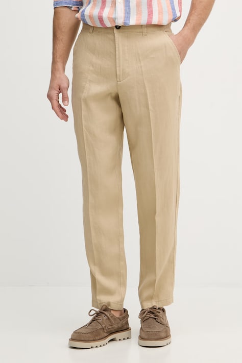 United Colors of Benetton hlače za muškarce od lana bež 4AGH55HW8