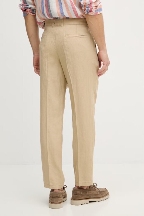 United Colors of Benetton spodnie męskie lniane beżowe regular waist