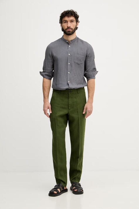 United Colors of Benetton spodnie męskie lniane zielone regular waist 4AGH55HW8