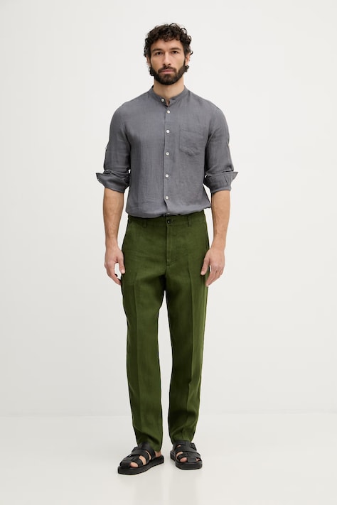 United Colors of Benetton kalhoty pánské lněné zelené regular waist 4AGH55HW8