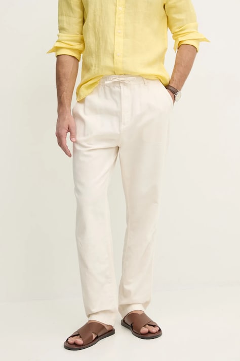 Штани з домішкою льону Pepe Jeans LINEN PULL ON PANTS чоловічі колір бежевий фасон chinos PM211872