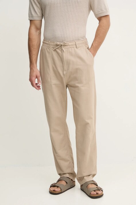Hlače z mešanico lana Pepe Jeans LINEN PULL ON PANTS moške, bež barva, PM211872